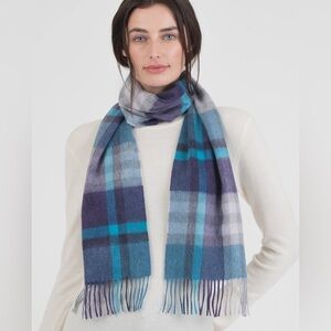 Kiltane Scotland Cashmere Scarf, Tartan blue, fringes, unisex,  64”x10.5”NWT